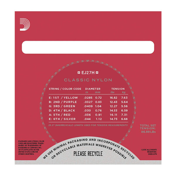 سیم گیتار کلاسیک داداریو D'Addario EJ27H Student Nylon Hard Tension